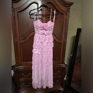 Gianni Bini Pink Tiered Ruffle Midi Dress with Spaghetti Straps